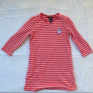 Forever 21 Girls Orange and White Striped Patched Cat T-Shirt Dress